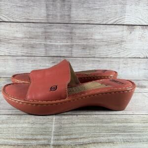 Born Coral Leather Wedge Slide Sandals Women’s Size 10 Comfort Casual Mule Shoes